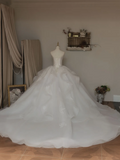 Ethereal Ball Gown Strapless Sleeveless Tulle Fitted Corset Long Wedding Dress Bride Gowns Lace Wedding Dresses HZ0311