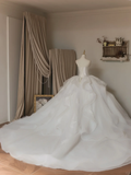 Ethereal Ball Gown Strapless Sleeveless Tulle Fitted Corset Long Wedding Dress Bride Gowns Lace Wedding Dresses HZ0311