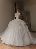 Ethereal Ball Gown Strapless Sleeveless Tulle Fitted Corset Long Wedding Dress Bride Gowns Lace Wedding Dresses HZ0311