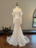 Vintage Mermaid Off The Shoulder Long Sleeve Lace Fitted Corset Long Wedding Dress Bride Gowns White Wedding Dresses HZ0311