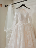 Ethereal Ball Gown Off The Shoulder Lace Fitted Corset Long Sleeves Wedding Dress Bride Gowns Wedding Dresses HZ0311
