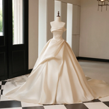Fancy Ball Gown Strapless Fitted Corset Ruffles Satin Wedding Dress Bride Gowns Wedding Dresses HZ0311