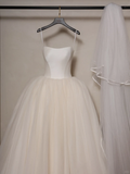 Modest Ball Gown Strapless Sleeveless White Fitted Corset Long Wedding Dress Bride Gowns Wedding Dresses HZ0311