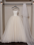 Modest Ball Gown Strapless Sleeveless White Fitted Corset Long Wedding Dress Bride Gowns Wedding Dresses HZ0311