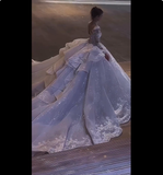 Ethereal Ball Gown Square Neck White Fitted Corset Long Sleeve Sequins Wedding Dress Bride Gowns Wedding Dresses HZ0311