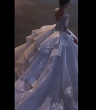 Ethereal Ball Gown Square Neck White Fitted Corset Long Sleeve Sequins Wedding Dress Bride Gowns Wedding Dresses HZ0311
