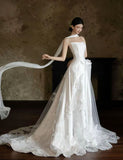Princess A line Strapless Sleeveless Lace Fitted Corset Wedding Dress Bride Gowns White Wedding Dresses HZ0311