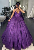 Modest Ball Gown Spaghetti Straps Grape Sequin Long Prom Dresses Inspiration Formal Gown HZ0311