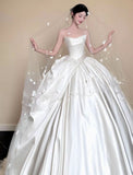 Charming Ball Gown Strapless Sleeveless Satin Fitted Corset Long Wedding Dress Bride Gowns Wedding Dresses HZ0311