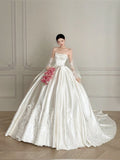 Chic Ball Gown Strapless Sleeveless Satin Fitted Corset Long Wedding Dress Bride Gowns Wedding Dresses HZ0311