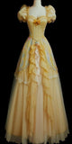 Chic A Line Sweetheart With Puffy Sleeves Yellow Long Prom Dresses Inspiration Formal Gown HZ0311