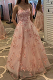 Modest Ball Gown Spaghetti Straps Blush Pink Tulle Lace Long Prom Dresses Inspiration Formal Gown HZ0311