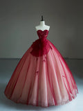 Modest Quinceanera Dresses Ball Gown Sweetheart Burgundy Tulle Birthday Gown Vestidos De 15 Anos Formal Party Long Sweet 16 Dress HZ0311
