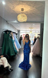 Unique Mermaid Spaghetti Straps Royal Blue Sequin Prom Dresses For Teens Formal Dress Party Outfits Prom Gown HZ0311