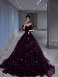 Beautiful Ball Gown Off The Shoulder Burgundy Tulle Prom Dresses For Teens Formal Dress Party Outfits Prom Gowns HZ0311
