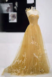 Beautiful A line Sweetheart Yellow Tulle Prom Dresses For Teens Formal Dress Party Outfits Prom Gown HZ0311