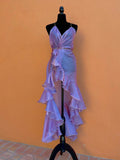 Beautiful High Low Halter Grape Prom Dresses For Teens Formal Dress Party Outfits Prom Gown HZ0311