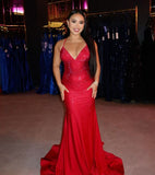 Sexy Mermaid Halter Red Sequin Prom Dresses For Teens Formal Dress Party Outfits Prom Gown HZ0311