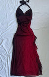 Vintage Sheath Halter Ombre Red Burgundy Chiffon Prom Dresses For Teens Formal Dress Party Outfits Prom Gowns HZ0311