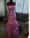 Vintage Mermaid Strapless Sleeveless Grape Taffeta 90s Classy Prom Dresses Inspiration Party Dress Princess Graduation Dress HZ0311