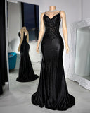 Charming Mermaid Spaghetti Straps Black Sequin Prom Dresses For Teens Formal Dress Party Outfits Prom Gown HZ0311