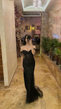 Unique Mermaid Off The Shoulder Black Split Prom Dresses inspiration Long Party Dress Birthday Outfits Graduation Dress HZ0311
