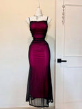 Vintage Mermaid Spaghetti Straps Black Burgundy Tulle Prom Dresses For Teens Formal Dress Party Outfits Prom Gowns HZ0311