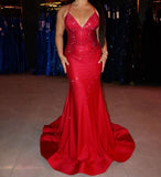Sexy Mermaid Halter Red Sequin Prom Dresses For Teens Formal Dress Party Outfits Prom Gown HZ0311