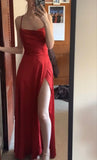 Sexy A Line Spaghetti Straps Red Slit Prom Dresses For Teens Formal Dress Party Outfits Prom Gown HZ0311
