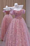 Unique Ball Gown Off The Shoulder Tulle Lace Pink Prom Dresses inspiration Long Party Dress Birthday Outfits Graduation Dress HZ0311