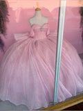 Charming Ball Gown Off The Shoulder Pink Sequin Long Quinceanera Dress Sweet 15 16 Dresses HZ0311