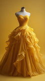 Simple Ball Gown Sweetheart Yellow Prom Dresses For Teens Formal Dress Party Outfits Prom Gown HZ0311