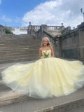 Cute Ball Gown Strapless Yellow Lace Prom Dresses Inspiration For Teens Formal Dress Party Outfits Prom Gown HZ0311