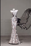 Unique Mermaid Strapless Sleeveless Classy Silver Sequin Prom Dresses Impress Party Dress Princess Graduation Dress HZ0311