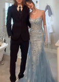 Charming Mermaid Spaghetti Straps Light Sky Blue Tulle Prom Dresses Inspiration For Teens Formal Dress Party Outfits Prom Gown Ideas HZ0311