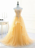Classy Ball Gown Sweetheart Yellow Tulle Prom Dresses Inspo For Teens Formal Dress Party Outfits Prom Gowns HZ0311