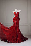 Unique Mermaid Strapless Sleeveless Classy Burgundy Dark Red Prom Dresses Impress Party Dress Princess Graduation Dress HZ0311