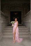 Beautiful Ball Gown Sweetheart Pink Lace Slit Prom Dresses Inspiration Prom Gown Princess Senior Graduation Dress HZ0311