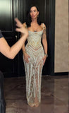Sexy Mermaid Straps Champagne Sequin Long Prom Dresses Inspiration Prom Dress Senior Graduation Dress HZ0311