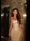 Elegant Mermaid Square Champagne Prom Dresses Party Dress 16th Birthday Outfits Senior Graduation Dress HZ0311