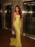 Lavish Mermaid Square Sleeveless Beaded Mermaid Prom Dress Formal Evening Gowns HZ0311