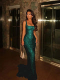 Elegant Mermaid Square Champagne Prom Dresses Party Dress 16th Birthday Outfits Senior Graduation Dress HZ0311