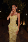 Unique Mermaid Sweetheart Yellow Lace Slit Prom Dresses Long Party Dress 21st Birthday Outfits Graduation Dress HZ0311