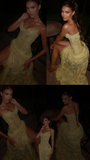 Unique Mermaid Sweetheart Yellow Lace Slit Prom Dresses Long Party Dress 21st Birthday Outfits Graduation Dress HZ0311