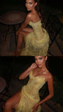 Unique Mermaid Sweetheart Yellow Lace Slit Prom Dresses Long Party Dress 21st Birthday Outfits Graduation Dress HZ0311