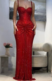 Sexy Mermaid Red Sweetheart Straps Sequins Prom Dresses Long Party Dress 22th Birthday Outfits Graduation Dress HZ0311