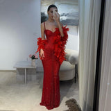 Sexy Mermaid Red Sweetheart Straps Sequins Prom Dresses Long Party Dress 22th Birthday Outfits Graduation Dress HZ0311