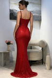 Sexy Mermaid Red Sweetheart Straps Sequins Prom Dresses Long Party Dress 22th Birthday Outfits Graduation Dress HZ0311