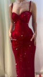 Sexy Mermaid Red Sweetheart Straps Sequins Prom Dresses Long Party Dress 22th Birthday Outfits Graduation Dress HZ0311
