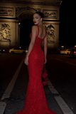 Sexy Mermaid Square Neck Gold Sequin Prom Dresses Party Dress Long Evening Dresses HZ0311
